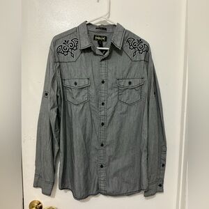 HELIX Mens LARGE long sleeve shirt, grey, with black stitching trimmed in white